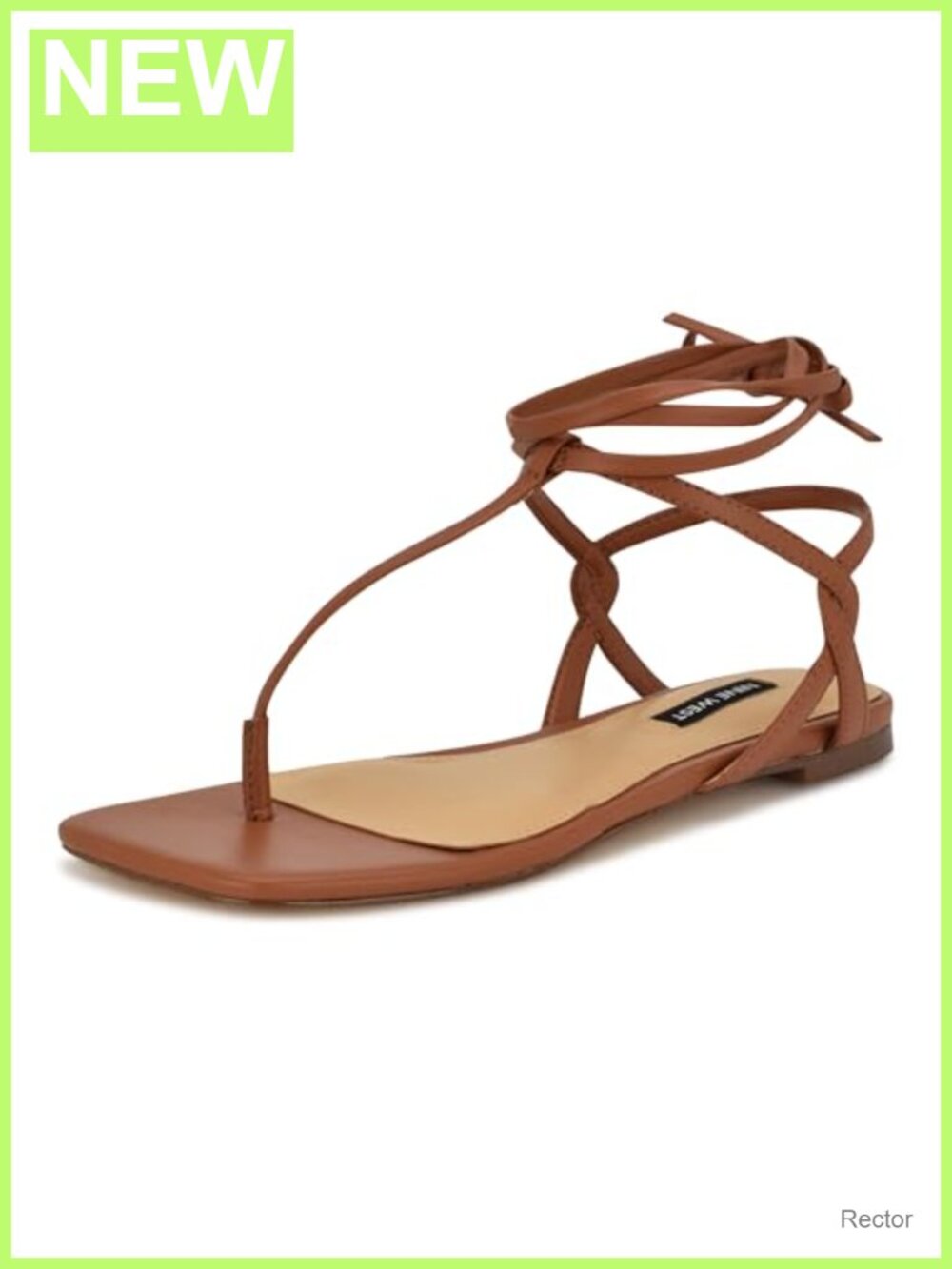Nine West Women's Norta Flat Sandals Faux Leather Square Toe Ankle Strap